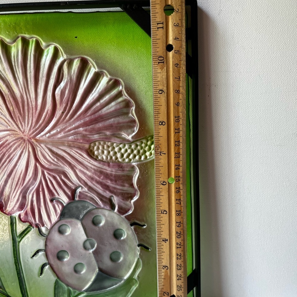 Vibrant Floral Glass Art with Ladybug suncatcher - Picture 10 of 10